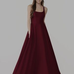 Azazie Burgundy Ball-Gown with Pockets Stretch Satin Dress